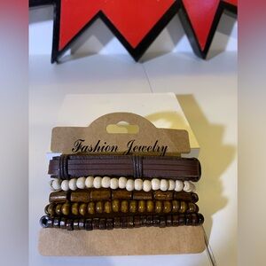 Fashion Jewelry Brown and Cream Beaded Bracelets (Set of 5)